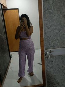Lilac Beaded Top &amp; Jogger Set Party Wear