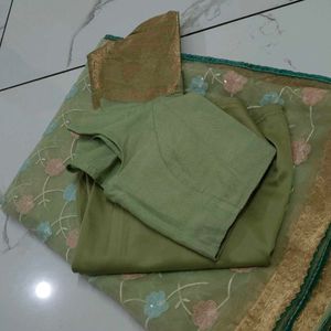 Green saree blouse with petticoat