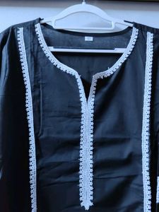 XL - Black Kurta with White Lace