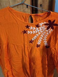 Orange Embroidered Top