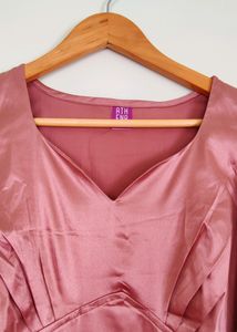 Onion Mauve Color Satin Short Dress