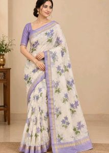 Cream Floral Saree