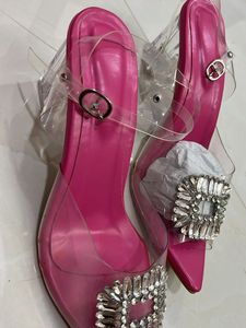 Rhinestone Clear Strap Glass Heels