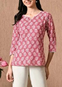Chic Pink Printed short Kurti Top