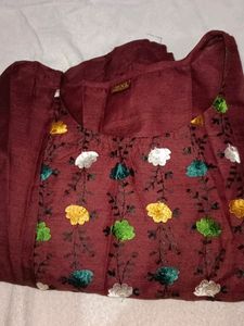 Maroon Colour Cotton Fabric Feeding Kurthi