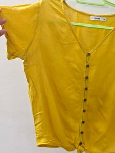 Yellow Button-Up Tie-Front Top