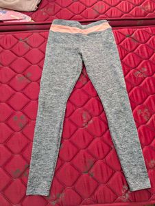 Active Grey Leggings, Pink Waistband + pockets
