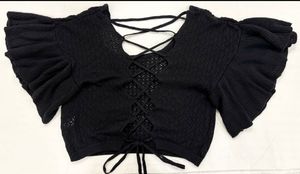 Black Knit Crochet Top