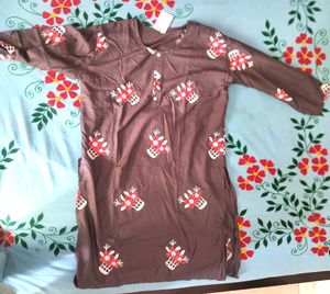 stylish grey cotton kurta - Red and white floral E