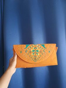 Orange Embroidered Clutch Bag Shantiniketan