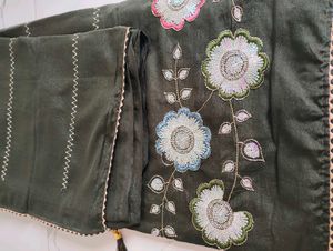 Embroidered Dark Green Saree