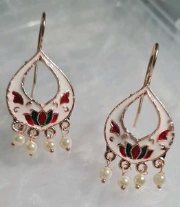 Elegant Enamel &amp; Pearl Drop Earrings