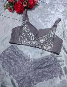 Grey Lace Bra and Panty Set