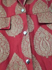 Elegant Red &amp; Gold Brocade Kurta
