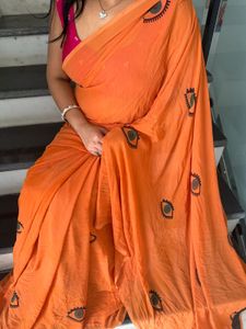 Evil eyes  Vibrant Orange Saree with Eye Print