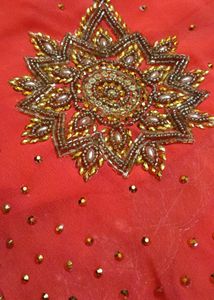 Elegant Orange stone Saree with stitched blo