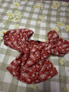 Red Floral Puff Sleeve Top