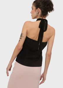 Black Solid Halter Neck Top