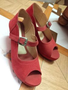 Dark Pink  Suede Peep-Toe Heels
