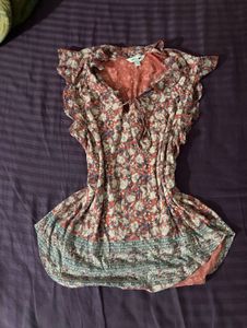 Boho Floral Print Tie-Neck Top