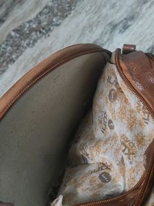 Round Boho Sling Bag with Teddy Bear Patch
