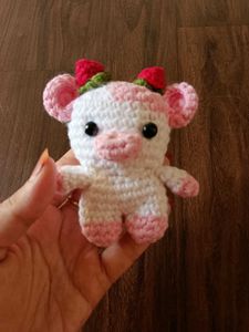 Crocheted cute Strawberry Cow keychain