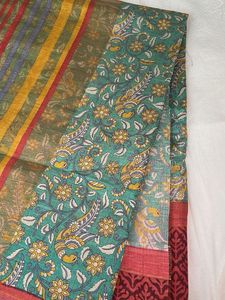 Vibrant Striped &amp; Floral Saree