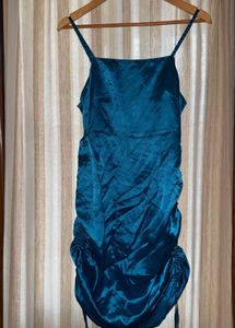 Stunning Teal Ruched Satin Dress