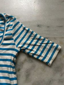 MANGO Striped 3/4 Sleeve Top