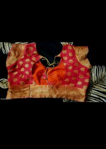 Designer Purple Saree with Orange Blouse