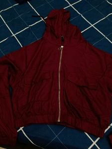 Maroon Bomber Jacket with Hood