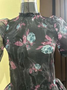 Sheer Floral Puff Sleeve Blouse