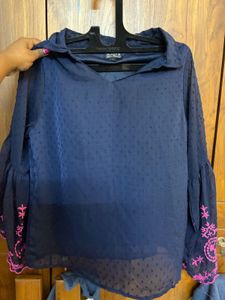 Elegant Navy Blue Embroidered Kurta