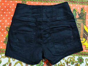 Black High-Waisted Denim Shorts