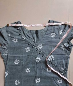 Grey Kurta with White Floral Print