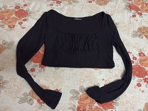 Shein Black Ribbed Long Sleeve Top