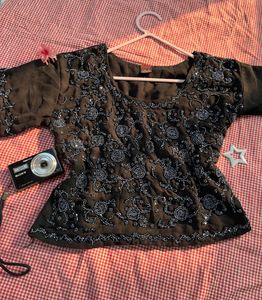 Elegant Black beaded ready to wear saree