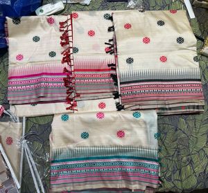 Handwoven Cream Saree with Colorful Motifs