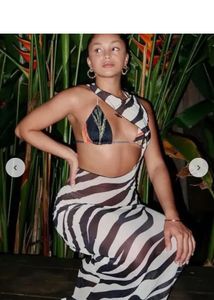 Bikini Cover Up Zebra Print Maxi Dress