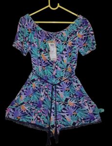 Tropical Print Off-Shoulder Romper
