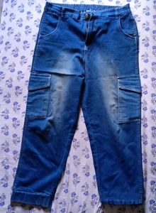 Stylish Blue Denim Cargo Jeans Pluss brand