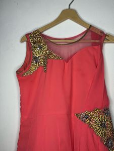 Stunning Coral Ethnic Gown with Embellishments