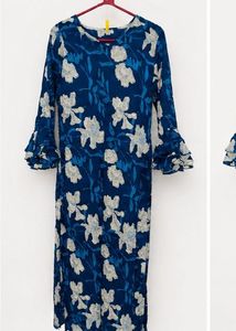 Blue Floral Print Maxi Dress