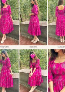 Fuchsia Floral Tiered Smocked Midi Dress
