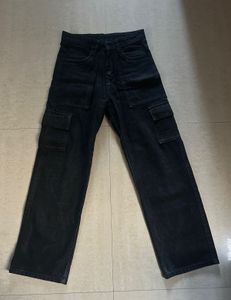 Black Wide Leg Cargo Jeans