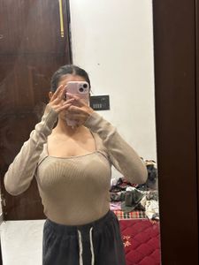 Ribbed Square Neck Long Sleeve Top