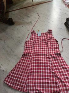Red Checkered Sleeveless Mini Dress