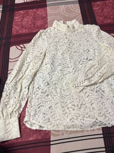 Elegant Lace Mock Neck Blouse