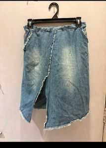 Denim Midi Skirt with Slit
