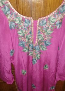 Beautiful Embroidered Pink Kurta set with heavy du